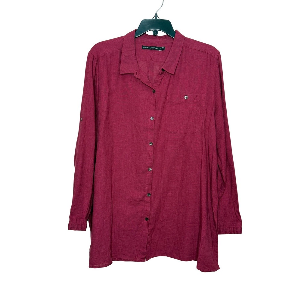 Gudrun Sjoden Button Down Tunic Size L Roll Tab Sleeve 100% Cotton Lightweight